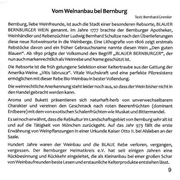 CD Weinverein Text 'Vom Weinanbau bei Bernburg'